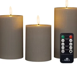 Clearance Anna's Collection LED Kerzen Set Riba taupe D 7,5 H 10 / 12,5 / 15 cm 3 St. Led Kerzen