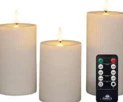 New Anna's Collection LED Kerzen Set Riba weiß D 7,5 H 10 / 12,5 / 15 cm 3 St. Led Kerzen