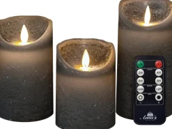 Best Anna's Collection LED Kerzen Set Dinu grau D 7,5 H 10 / 12,5 / 15 cm 3 St. Led Kerzen