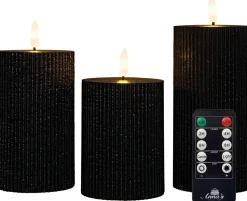 Outlet Anna's Collection LED Kerzen Set Riba schwarz D 7,5 H 10 / 12,5 / 15 cm 3 St. Led Kerzen