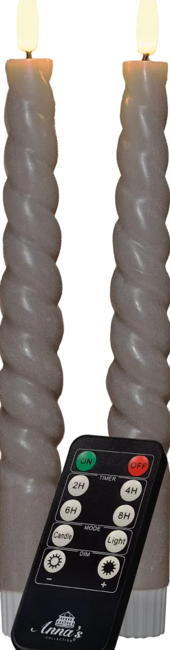 New Anna's Collection LED Stabkerzen Swirl taupe D 2 H 23 cm 2 St. Led Kerzen