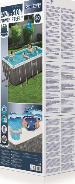 Clearance Bestway Stahlrahmen-Pool Power Steel Rattan-Look rechteckig 412 x 201 x 122 cm Pools & Planschbecken