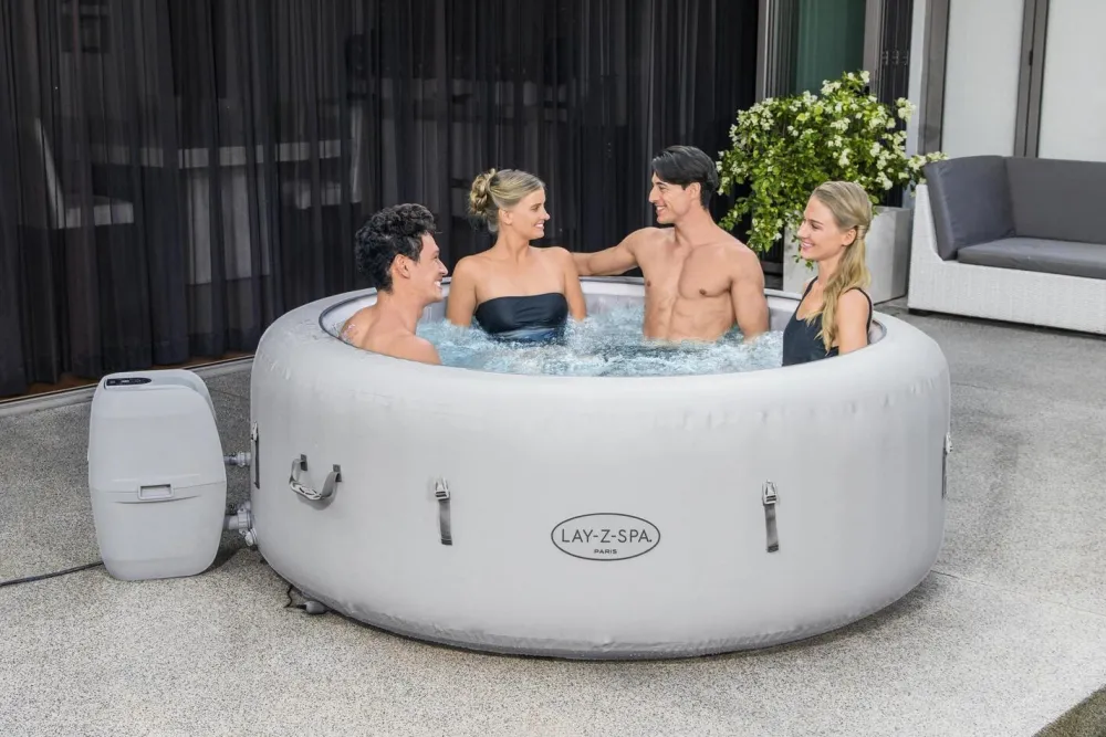Sale Bestway Whirlpool aufblasbar Lay-Z-Spa Paris rund grau D 196 H 66 cm Pools & Planschbecken