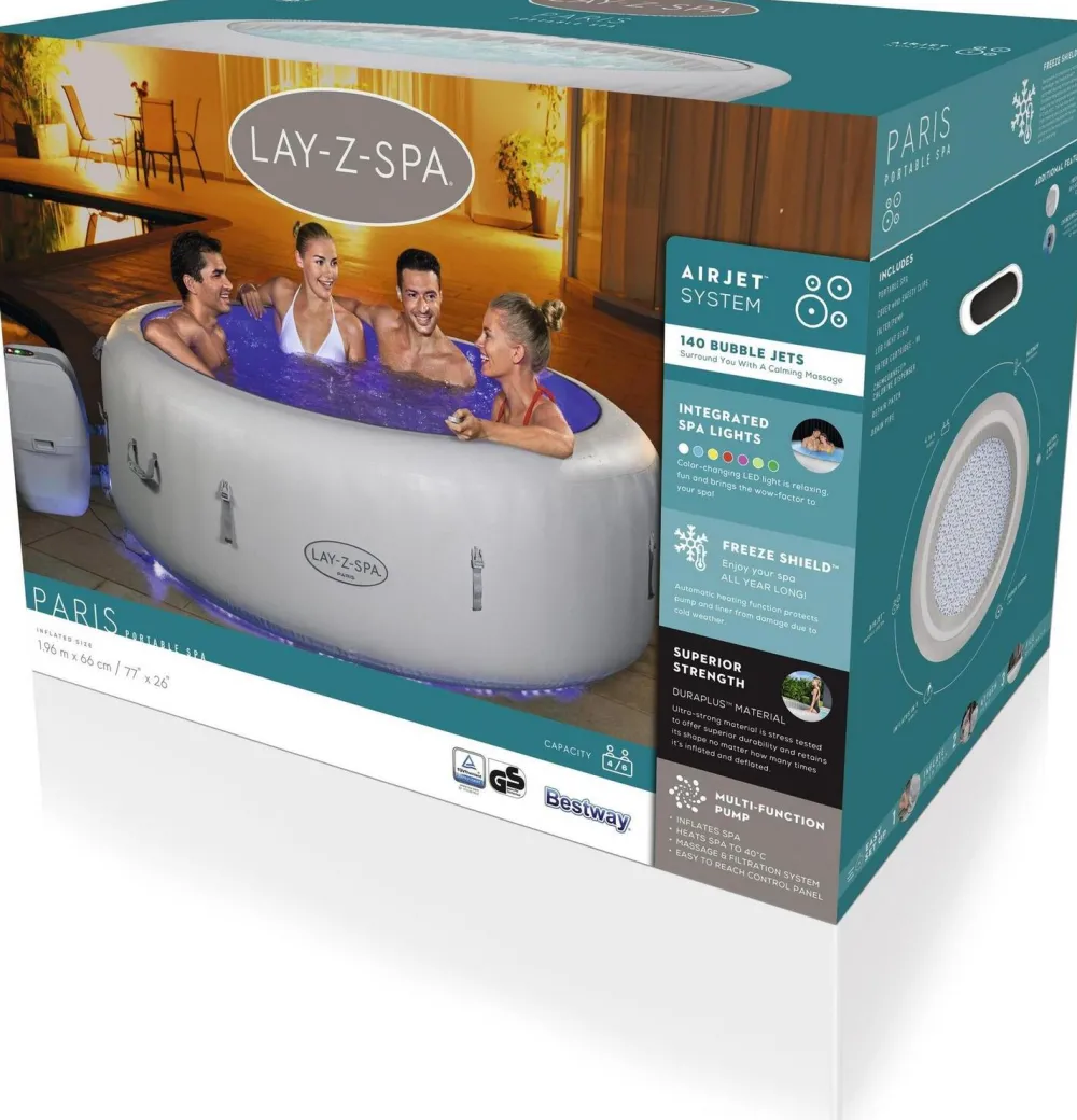 Sale Bestway Whirlpool aufblasbar Lay-Z-Spa Paris rund grau D 196 H 66 cm Pools & Planschbecken