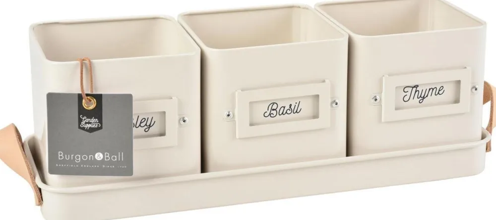 Discount Burgon & Ball Kräutertöpfe auf Tablett creme 41 x 12 x 13,5 cm Blumentöpfe & Pflanzgefäße|Blumentöpfe