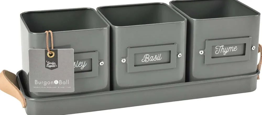 Best Burgon & Ball Kräutertöpfe auf Tablett schwarz 41 x 12 x 13,5 cm Blumentöpfe & Pflanzgefäße|Blumentöpfe