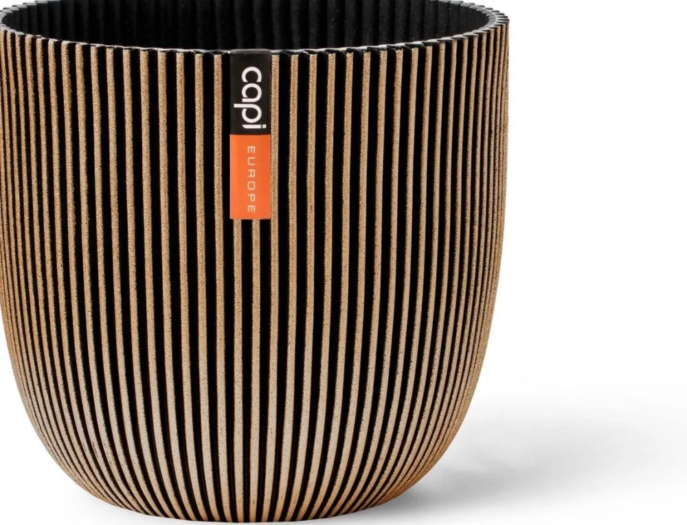 Online Capi Europe Blumentopf Groove gold / schwarz D 25 H 23 cm Blumentöpfe|Blumentöpfe & Pflanzgefäße