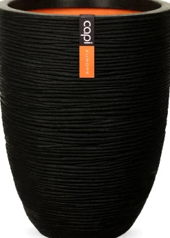 Capi Nature Rib Pflanzkübel Vase hoch D 36 cm H 47 cm schwarz gerippt Blumentöpfe|Blumentöpfe & Pflanzgefäße