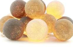 Sale Cotton Ball Lights Lichterkette Bonbon Starterset braun 7,4 m mit 20 Lampen Außenlichterketten