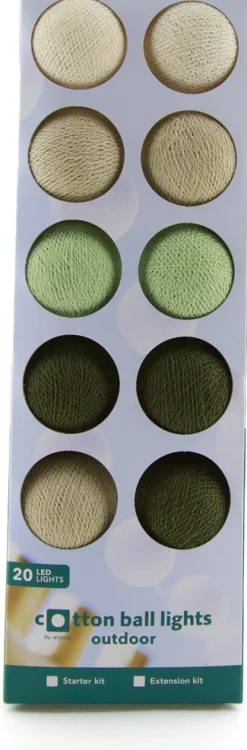 Cotton Ball Lights Lichterkette Frog Starterset creme / grün 7,4 m mit 20 Lampen Außenlichterketten