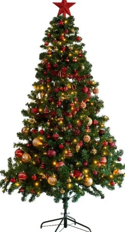 Clearance Everlands künstlicher Weihnachtsbaum Imperial rot / gold D 137 H 210 cm mit 380 LEDs Künstliche Weihnachtsbäume