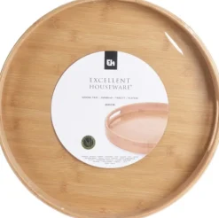 New Excellent Houseware Tablett Bambus D 40 cm H 5 cm Servieren