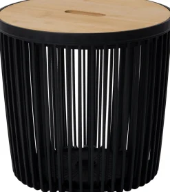 Outlet Beistelltisch mit Korb schwarz / naturell D 39 H 38 cm 2 St. Pflanztische & -Regale