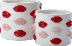 Hot Blumentopf Lip weiß / rot D 17 H 14 cm Blumentöpfe & Pflanzgefäße|Blumentöpfe