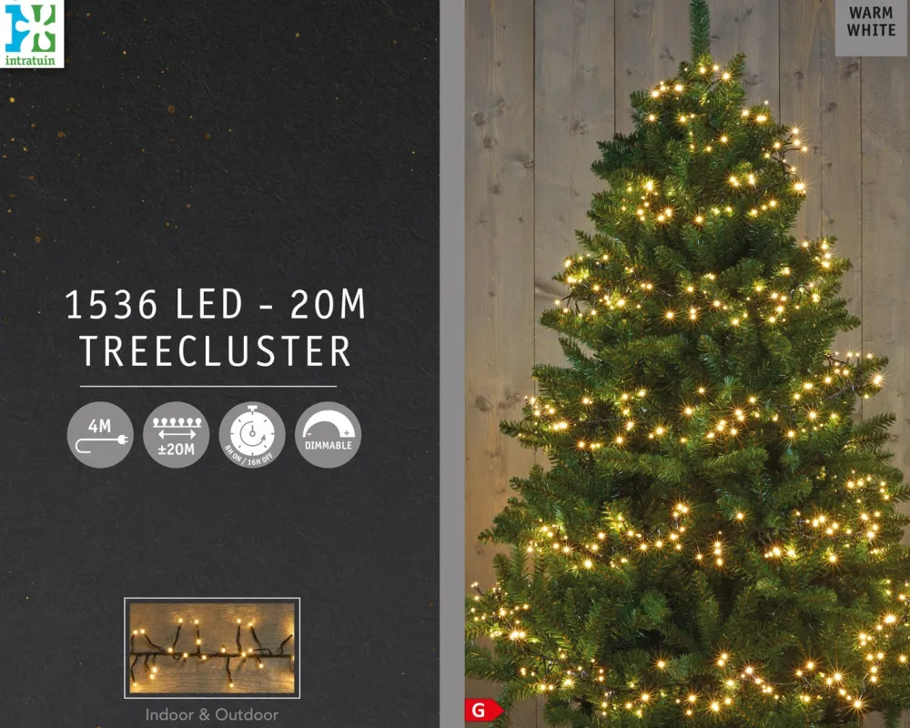 Cluster-Lichterkette 20 m mit 1536 LED Lämpchen warmweiß Weihnachtsbaumbeleuchtung