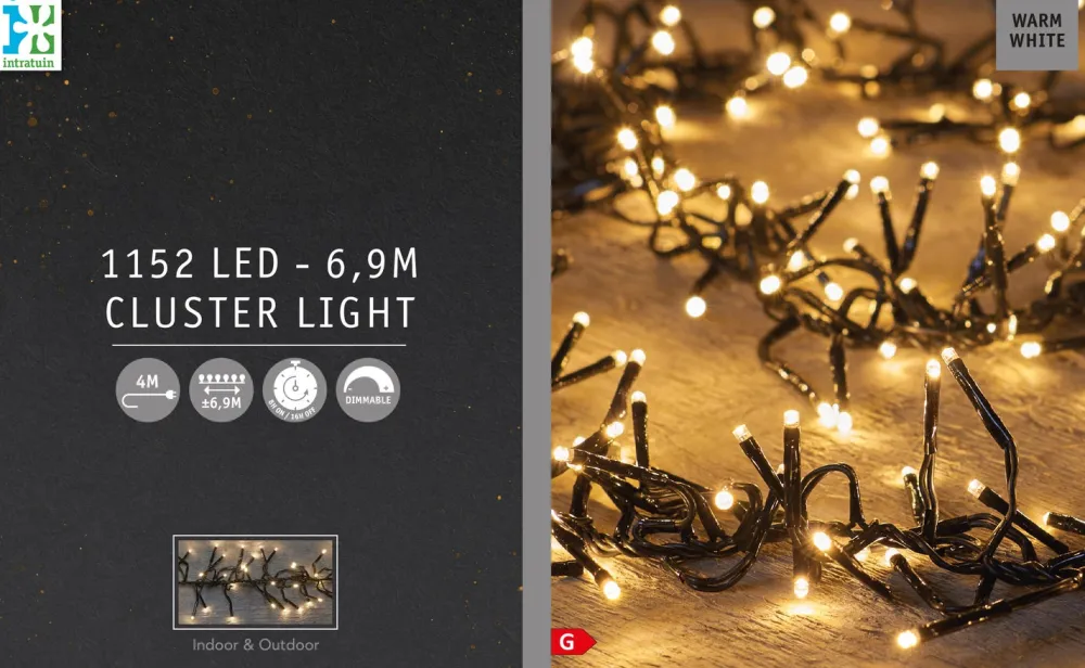 Cluster-Lichterkette 6,9 m 1152 LED Lämpchen warmweiß Weihnachtsbaumbeleuchtung