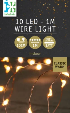 Best Drahtlichterkette kupfer 1 m mit 10 LEDs warmweiß Mini- & Drahtlichterketten