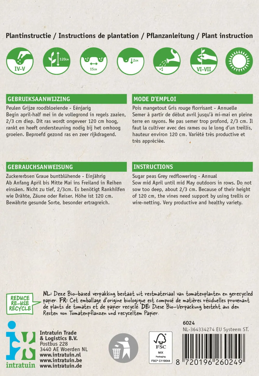 Clearance Gemüsesamen Zuckererbsen (Pisum sativum 'Grijze Roodbloeiende') Gemüsesamen|Saatgut