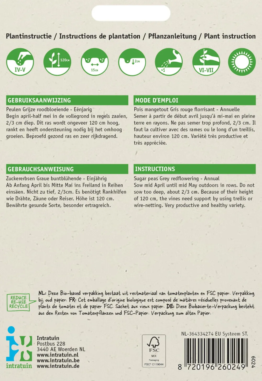 Clearance Gemüsesamen Zuckererbsen (Pisum sativum 'Grijze Roodbloeiende') Gemüsesamen|Saatgut