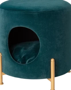 Outlet Hocker mit Katzenkorb blau D 35 H 39 cm Poufs|Katzenbetten & -Körbe