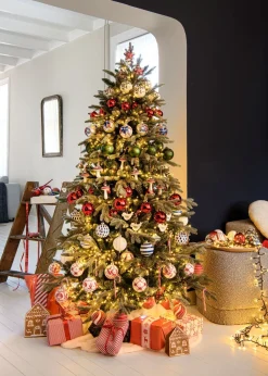 Clearance Künstlicher Weihnachtsbaum Glis mit LED-Beleuchtung D 140 H 215 cm frosted-grün Künstliche Weihnachtsbäume