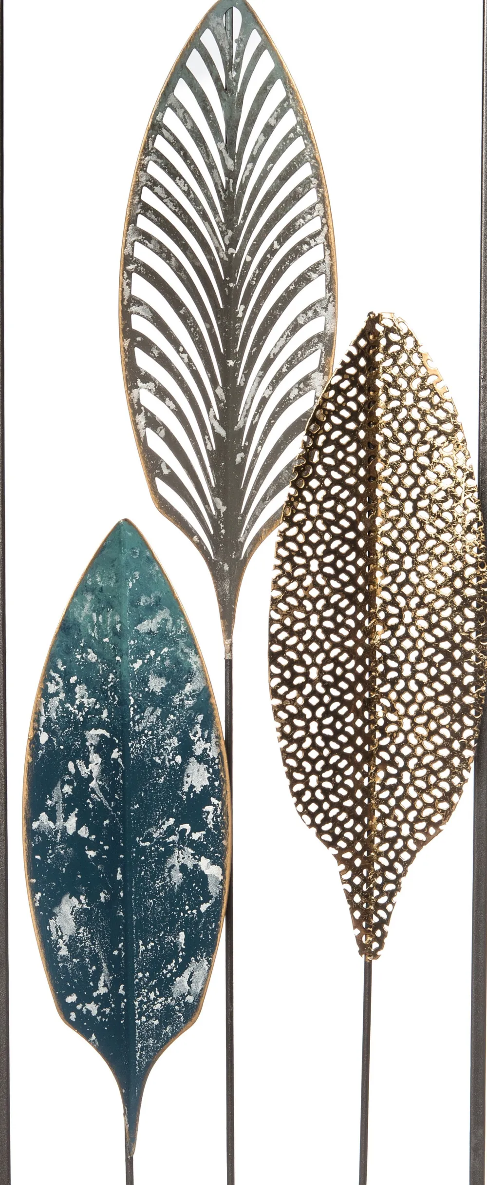 Outdoor-Wanddeko Blatt gold / blau / schwarz 20 x 51 x 2,5 cm Outdoor-Wanddeko