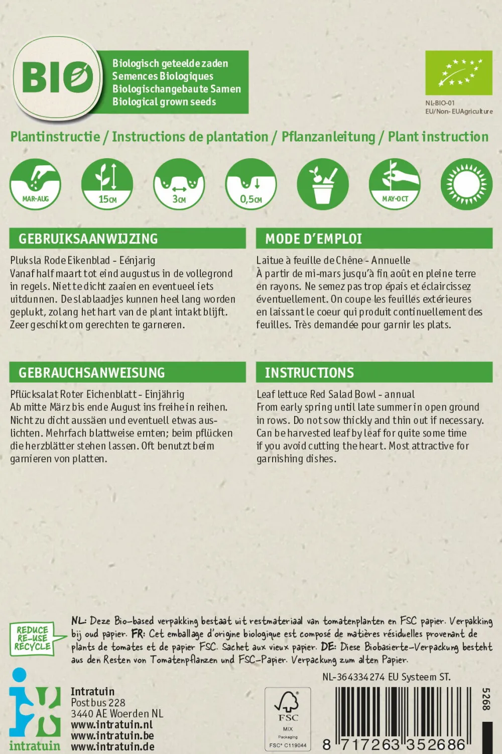 New Pflücksalat (Lactuca sativa 'Roter Eichenblatt') (BIO) Samen Gemüsesamen|Saatgut