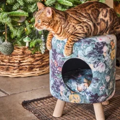Discount Pouf mit Katzenkörbchen Blumenprint D 35 H 42 cm Poufs|Katzenbetten & -Körbe
