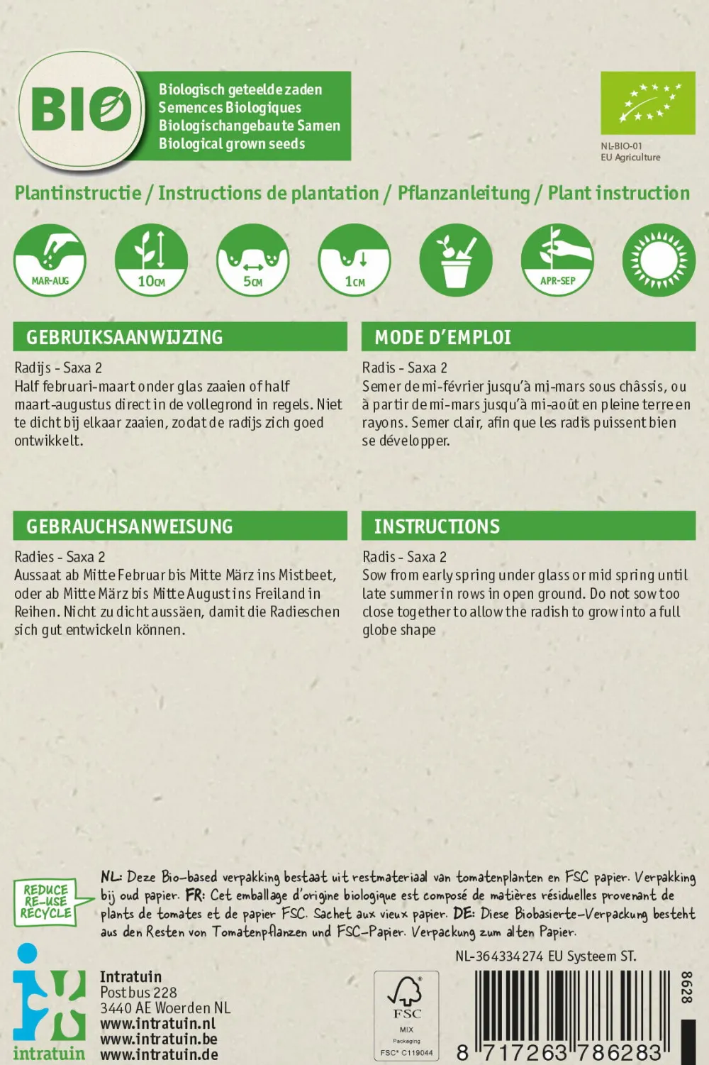 Clearance Radieschen (Raphanus sativus 'Saxa') (BIO) Samen Gemüsesamen|Saatgut