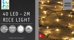 Reiskorn Lichterkette 2 m mit 40 LEDs warmweiß Weihnachtsbaumbeleuchtung