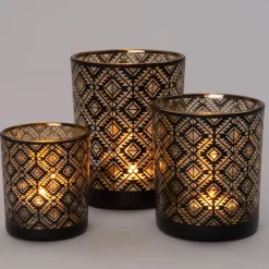 Outlet Teelichthalter Rauten Noah schwarz D 7 H 8 cm Teelichthalter