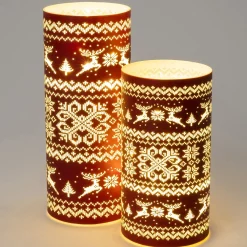 Sale Teelichthalter Winter rot met LED Beleuchtung D 9 H 22,5 cm Led Kerzen