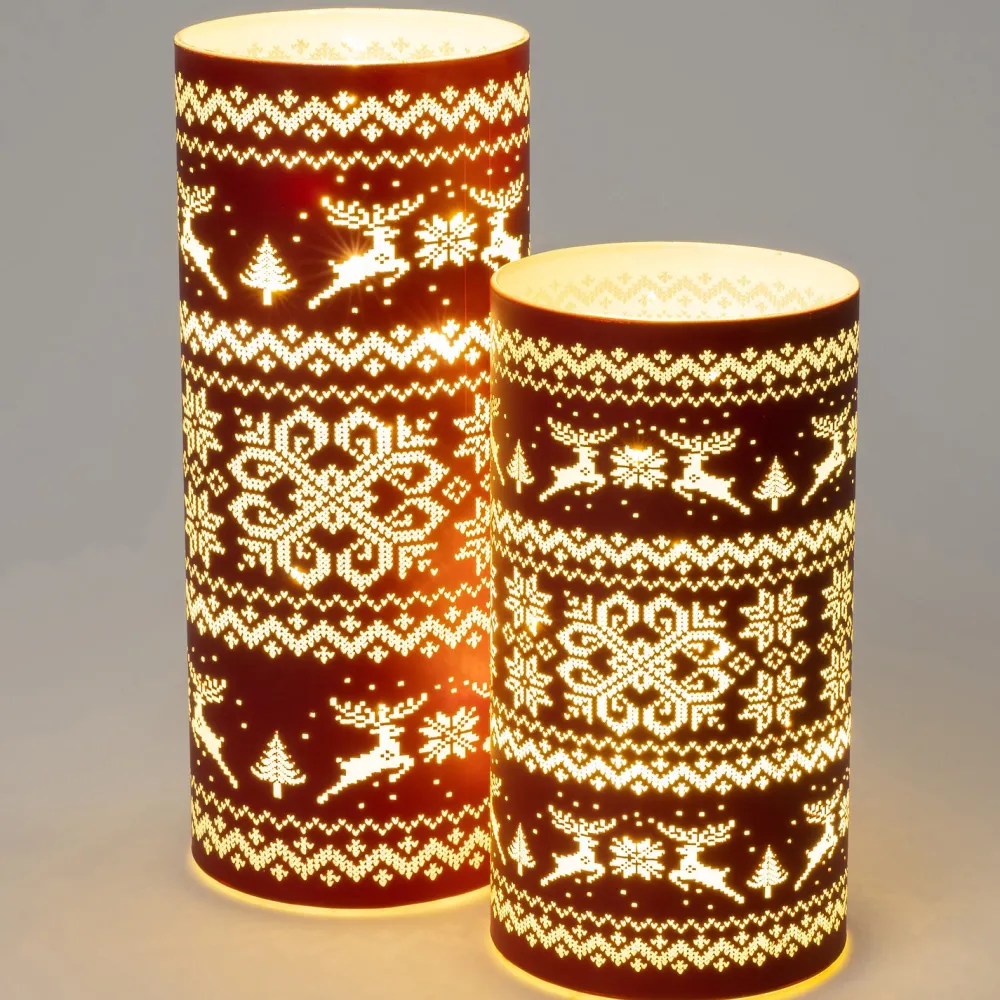 Sale Teelichthalter Winter rot met LED Beleuchtung D 9 H 22,5 cm Led Kerzen