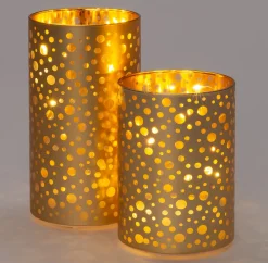 New Teelichthalter Punkte Abigail gold mit LED D 9 H 16 cm Led Kerzen