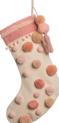 Clearance Weihnachtsbaumschmuck Weihnachtsstrumpf mit Pompoms rosa 62 x 28 x 4 cm Weihnachtsdeko Zum Aufhängen