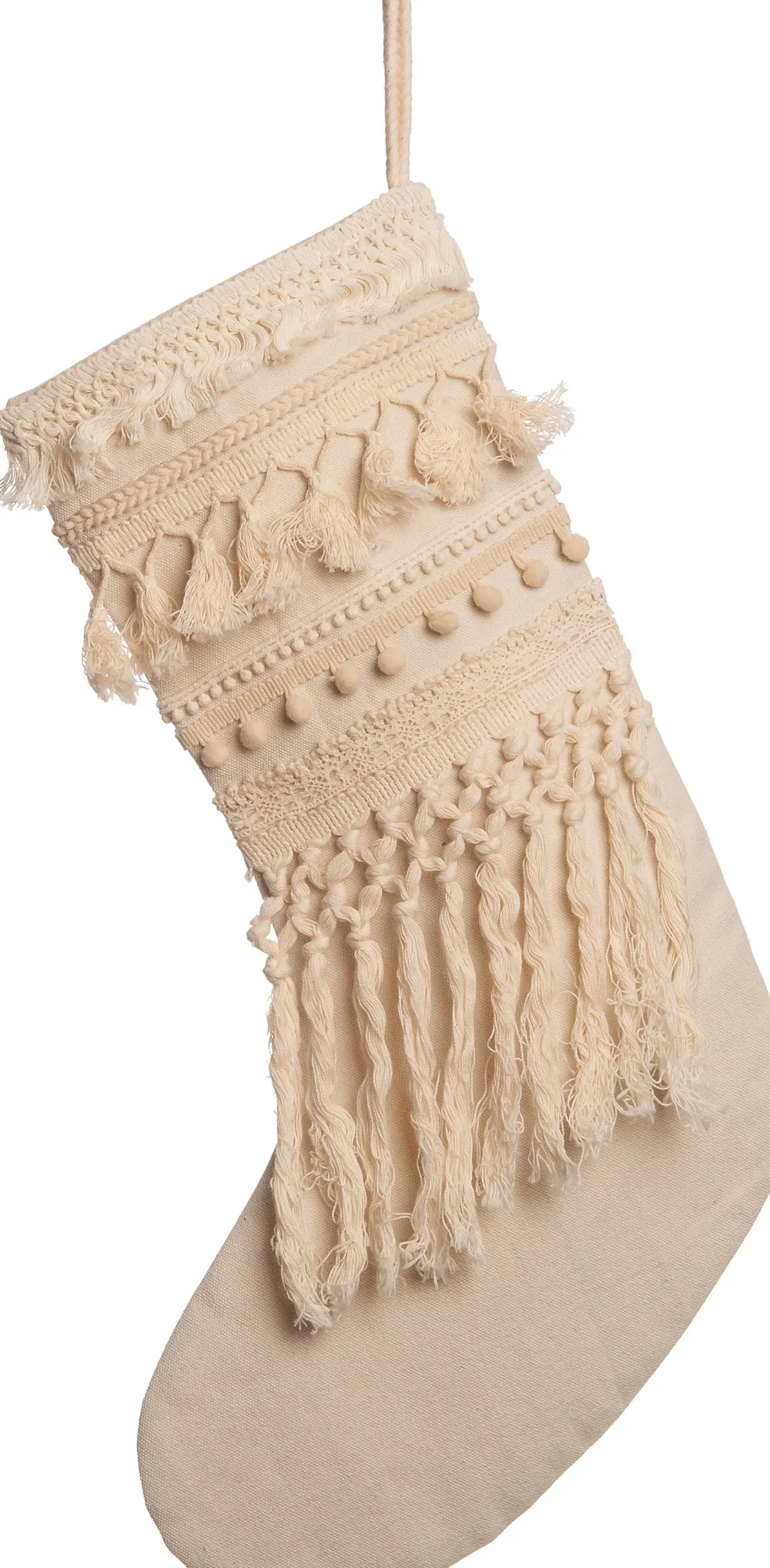 Online Weihnachtsbaumschmuck Weihnachtsstrumpf mit Fransen creme 60 x 28 x 1,5 cm Weihnachtsdeko Zum Aufhängen