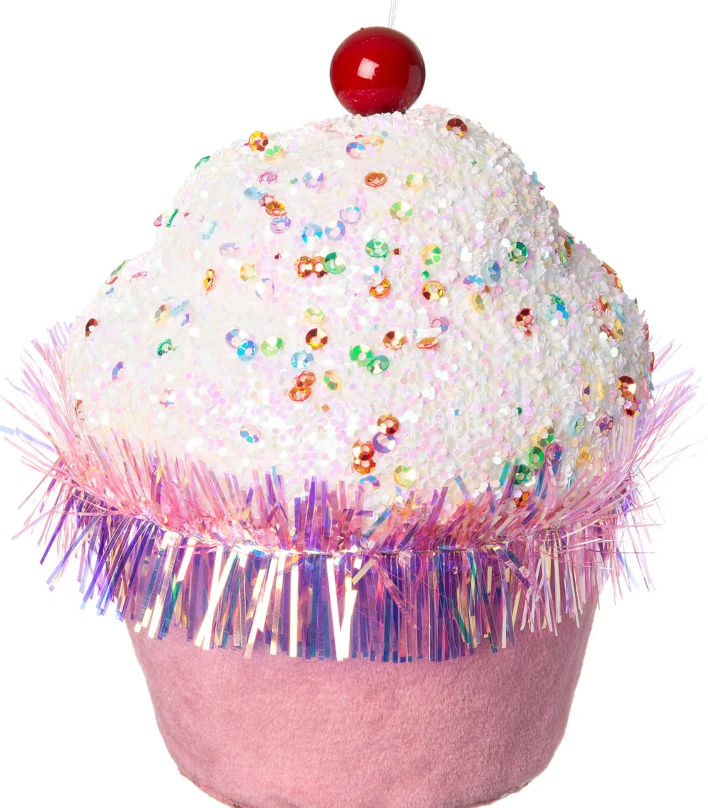 Weihnachtsbaumschmuck Candyline Cupcake dunkelrosa / weiß D 7 H 11 cm Weihnachtskugeln & -Anhänger