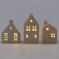 Weihnachtsdeko Häuschen Ole grau mit Beleuchtung 8 x 7,5 x 15 cm Weihnachtsleuchten