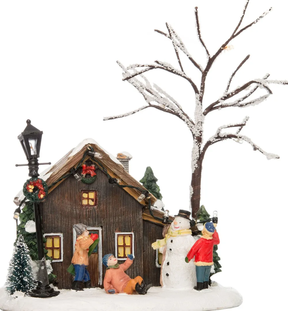 New Weihnachtsdorf Miniatur-Haus mit Baum 14 x 13,5 x 19 cm Weihnachtshäuschen