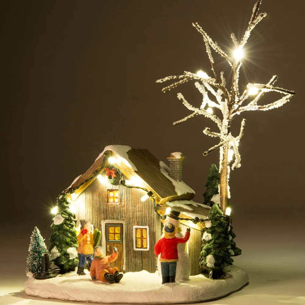 New Weihnachtsdorf Miniatur-Haus mit Baum 14 x 13,5 x 19 cm Weihnachtshäuschen