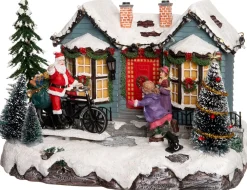 Discount Weihnachtsdorf Miniatur-Haus mit Weihnachtsmann auf Fahrrad 25 x 18 x 16 cm Weihnachtshäuschen