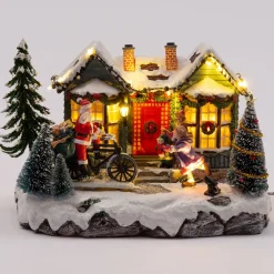 Discount Weihnachtsdorf Miniatur-Haus mit Weihnachtsmann auf Fahrrad 25 x 18 x 16 cm Weihnachtshäuschen