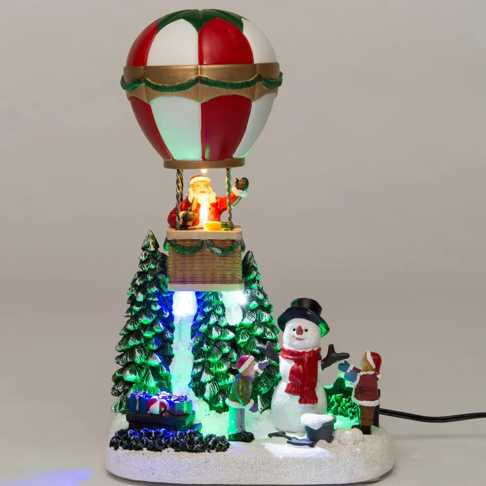 New Weihnachtsdorf Miniatur Heißluftballon mit Weihnachtsmann 15,5 x 12 x 25 cm Weihnachtsdorf Figuren & Objekte