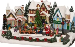 New Weihnachtsdorf Miniatur mit Rentierschlitten 44 x 25,5 x 23 cm Weihnachtshäuschen