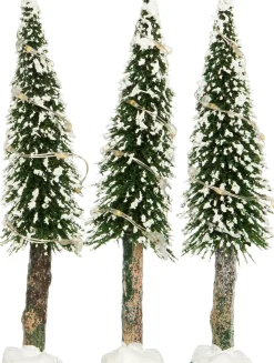 Hot Weihnachtsdorf Deko-Bäume mit LED Beleuchtung D 3,5 H 14 cm 3 St. Weihnachtsdorf Figuren & Objekte