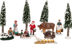Clearance Weihnachtsdorf Figur Weihnachtsmann mit Bauernhoftieren 22,5 x 9 x 39 cm 12-teilig Weihnachtsdorf Figuren & Objekte|Weihnachtsdorf Sets