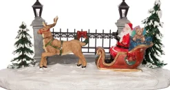 New Weihnachtsdorf Figur Weihnachtsmann mit Schlitten 20,5 x 11 x 11 cm Weihnachtsdorf Figuren & Objekte