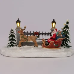 New Weihnachtsdorf Figur Weihnachtsmann mit Schlitten 20,5 x 11 x 11 cm Weihnachtsdorf Figuren & Objekte