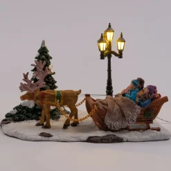 Best Weihnachtsdorf-Miniatur Rentier mit Schlitten 18,5 x 9 x 12 cm Weihnachtsdorf Figuren & Objekte