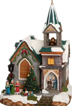 Online Weihnachtshäuschen Kirche mit LED Beleuchtung 22 x 22,5 x 32,5 cm Weihnachtshäuschen